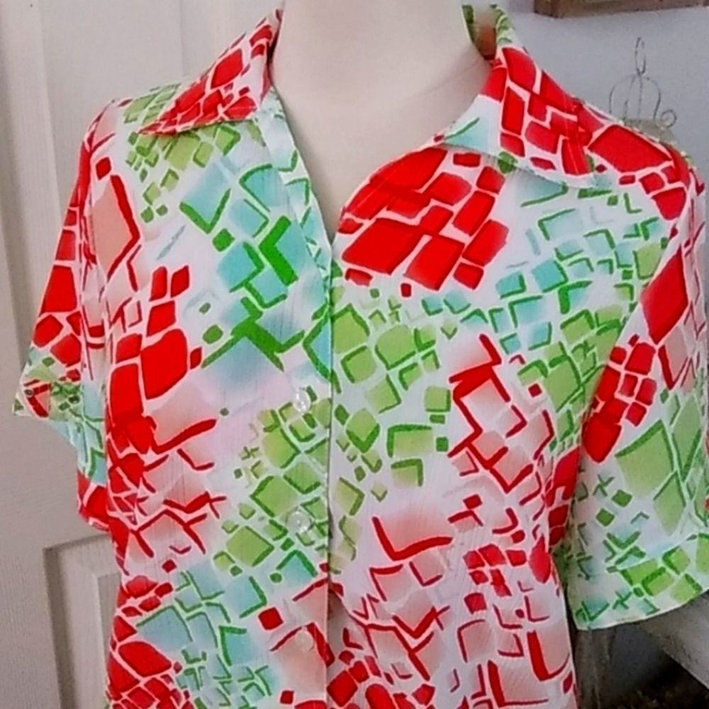 VINTAGE Alia Abstrat Print Blouse - Short Sleeve - Size Large